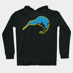 Minimalistic Retro 80's Kiwi Bird Blue and Yellow Hoodie